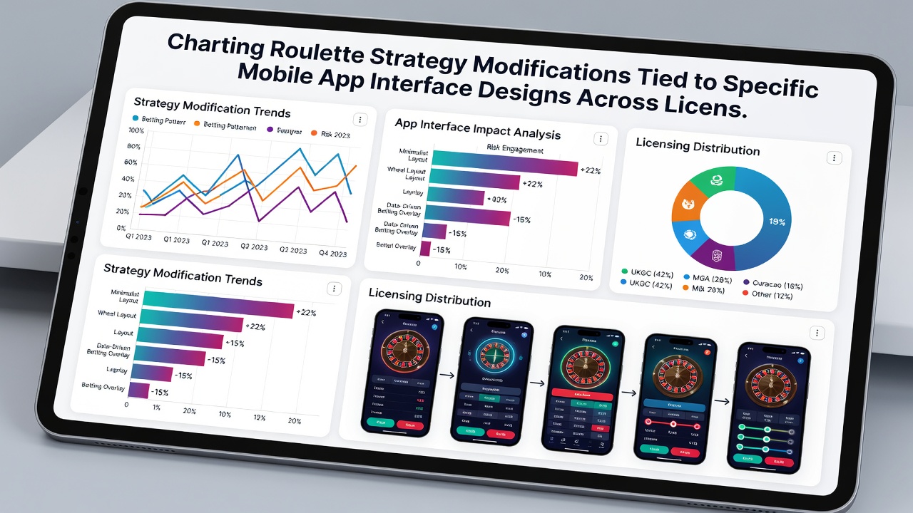 Close-up of roulette strategy chart overlaid on a mobile app screen with interface design annotations